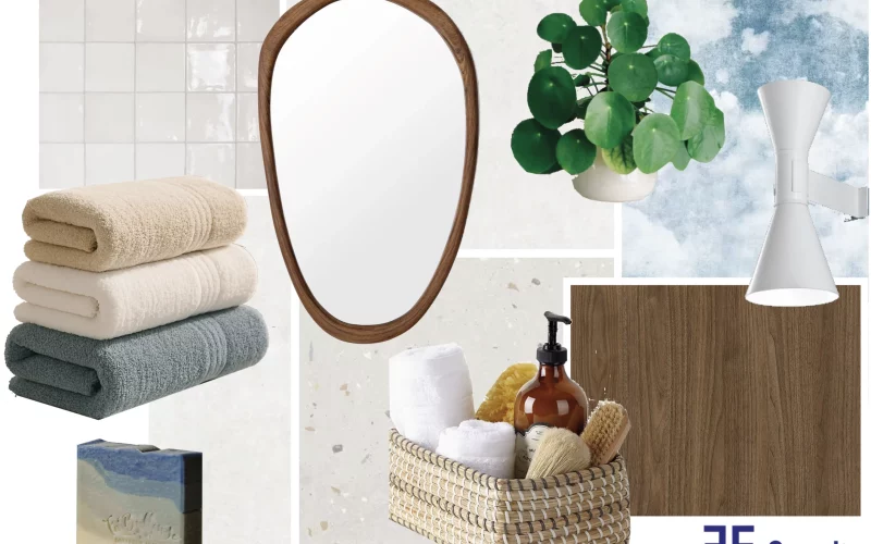 planche matériaux pour une salle de bain cosy et bohème chic à Maisons-Laffitte architecte d'intérieur maisons-laffitte